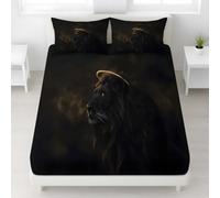 Sábana Bajera Ajustable 200x200 cm Estampado León Negra Microfibra Suave con Bolsillo Profundo 30 cm Antideslizante Dormitorio Negra y Dorado Mattress Fitted Cover