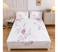 Sábana Bajera Ajustable 3 Piezas 105x190cm, Estampado Vides Flores Juegos de Cama, Campo Flores Plantas Microfibra Transpirable 30 cm de Profundidad con 2 Fundas de Almohada, Blanco