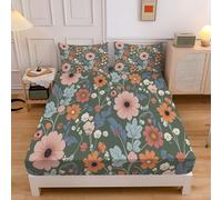 Sábana Bajera Ajustable 3 Piezas 90x190cm, Estampado Rosa Pétalos Hojas Juegos de Cama, Campo Plantas Flores Microfibra Transpirable 30 cm de Profundidad con 2 Fundas de Almohada, Ver Salvia