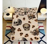 Sábana Bajera Ajustable 3D Impresa Calaveras Leopardo Microfibra Bolsillo Profundo Antideslizante Ropa de Cama Calaveras Leopardo Cubrecolchón Lavable Protección 160x200x25cm