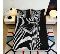 Sábana Bajera Ajustable 3D Impresa Cebra Microfibra Bolsillo Profundo Ropa de Cama Zebra Mattress Fitted Cover Antideslizante Envolvente Lavable 140x200x25cm