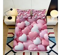 Sábana Bajera Ajustable 3D Impresa Corazón Microfibra Bolsillo Profundo Antideslizante Funda de Colchón Corazón Lavable para Dormitorio Hogar 180x200x25cm