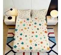 Sábana Bajera Ajustable 3D Impresa Estrellas de Colores Microfibra Bolsillo Profundo Antideslizante Dormitorio Estrella Mattress Fitted Cover Lavable Adultos Jóvenes 200x200x25cm