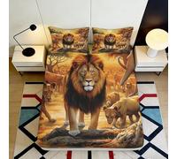 Sábana Bajera Ajustable 3D Impresa león Africano Microfibra Bolsillo Profundo Antideslizante Juego Ropa de Cama Dormitorio Funda colchón Safari para Adultos 160x200x25cm