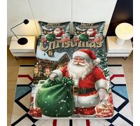Sábana Bajera Ajustable 3D Impresión Santa Navidad Microfibra Bolsillo Profundo Antideslizante Lavable Cama Navidad Mattress Fitted Cover 180x200x25cm