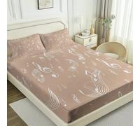 Sábana Bajera Ajustable 90 x 190 cm, patrón Simple Lindo Notas, de Microfibra 100 % cepillada Suave Transpirable elástica y antipeeling para colchones de hasta 30 cm, Color Carne