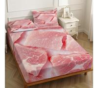 Sábana Bajera Ajustable 90 x 200 cm Carne magra cruda Cortada en Cubos Microfibra Suave Transpirable, Rosa para Niños, Niñas y Adultos