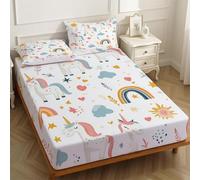 Sábana Bajera Ajustable 90 x 200 cm Unicornio de Dibujos Animados Microfibra Decorativa Transpirable, Bolsillo Profundo 25 cm, Arcoíris geométrico para Dormitorio Moderno