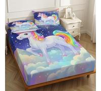 Sábana Bajera Ajustable 90 x 200 cm Unicornio de Dibujos Animados Microfibra Suave Transpirable, White para Niños, Niñas y Adultos