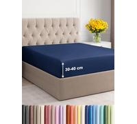Sábana Bajera Ajustable 90x190 cm - Alto Especial 40 cm Colchón Alto - Sábanas Bajeras Microfibra Suave Transpirable y Antiarrugas - Bajera Cama con Goma Elástica - OEKO-TEX - Bed Sheets - Azul marino