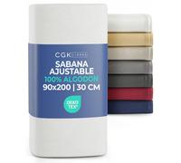 Sábana Bajera Ajustable 90x200 cm Blanco - 100% Algodón Jersey Suave & Transpirable - Bolsillo 30 cm / 12" - Sin Arrugas, Resistente, Hipoalergénico & Transpirable - Certificado Oeko-Tex Standard 100