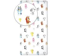 Sábana Bajera Ajustable Bluey Blanca 100% Algodón Suave | Sábana para Cama Individual con Esquinas Elásticas 90x200 + 25 cm | Sábana Infantil Oficial Bluey