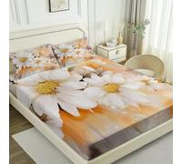 Sábana Bajera Ajustable Colchones, Albaricoque Suave Cómoda Transpirable Microfibra Tela - Abstracto Acuarela Peonías y Margaritas Imprimir - Elástico en el Borde Bolsillo Profundo 30cm 150 × 200 cm