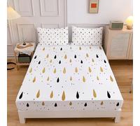 Sábana Bajera Ajustable Colchones Cama 105, Transpirable Suave Cómoda Tela, Poliéster, Estampado Simple Gota Agua Gotas Lluvia Doradas,105x190cm, Protector de Colchón, Borde Bolsillo Profundo 30cm
