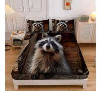 Sábana Bajera Ajustable Colchones Cama 180, Transpirable Suave Cómoda Tela, Poliéster, Estampado Campo Animales Lindo Mapache,180x200cm, Protector de Colchón, Borde Bolsillo Profundo 30cm