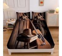 Sábana Bajera Ajustable Colchones Cama 180,Transpirable Suave Cómoda Tela,Poliéster,Estampado Música Country Guitarra Silla Madera,180x200cm,Protector de Colchón,Borde Bolsillo Profundo 30cm