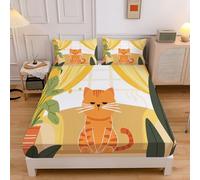 Sábana Bajera Ajustable Colchones Cama 90, Transpirable Suave Cómoda Tela, Poliéster, Estampado Animales Lindos Gato Delante Ventana,90x190cm, Protector de Colchón, Borde Bolsillo Profundo 30cm