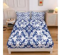 Sábana Bajera Ajustable Colchones Cama 90, Transpirable Suave Cómoda Tela, Poliéster, Estampado Sencillo Floral Azulejos Flores,90x190cm, Protector de Colchón, Borde Bolsillo Profundo 30cm