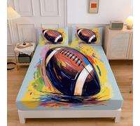 Sábana Bajera Ajustable Colchones, Colores Mixtos 180×200 Cm, Poliéster Suave Transpirable Tela, Fútbol Americano, Elástico En El Borde Bolsillo Profundo 30Cm (Estilo Grafiti 2 Fundas De Almohada)