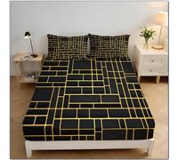 Sábana Bajera Ajustable Colchones Decorativa, Mosaico Formas Geométricas Impresión Suave Transpirable Tela, Elástico en el Borde Bolsillo Profundo 30cm,Negro,180x200cm