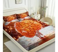 Sábana Bajera Ajustable Colchones, Naranja Blanco Suave Transpirable Microfibra Tela - Ciencia ficción Cerebro Brillante Geométrico Imprimir - Elástico en el Borde Bolsillo Profundo 30cm 90 × 190 cm