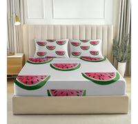 Sábana Bajera Ajustable Colchones, Vistoso Suave Transpirable Microfibra Tela - Acuarela Linda Rebanada de sandía Imprimir - Elástico en el Borde Bolsillo Profundo 30cm 150 × 200 cm