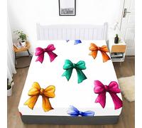 Sábana bajera ajustable de 135 x 200 cm con dibujos animados, de microfibra, 30 cm, extraprofunda, suave, cómoda, sencilla, con lazo de colores, para cama individual, doble con somier