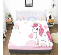 Sábana bajera ajustable de 135 x 200 cm con dibujos animados, de microfibra, 30 cm, extraprofunda, suave, cómoda, unicornio, arco iris, corazón, nubes, sábana bajera ajustable para cama individual