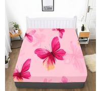 Sábana bajera ajustable de 160 x 200 cm con dibujos animados, de microfibra, 30 cm, extraprofunda, suave y cómoda, con diseño de mariposas y flores, para cama individual, cama doble con somier