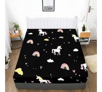 Sábana bajera ajustable de 180 x 200 cm, con dibujos animados, de microfibra, 30 cm, extraprofunda, suave y cómoda, con animales, arco iris, unicornios, para cama individual, cama doble con somier