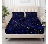 Sábana bajera ajustable de 180 x 200 cm con estrellas de la Vía Láctea para cama de matrimonio con somier, fantasía de cielo estrellado, de microfibra, suave y agradable a la piel, colchón de hasta 30