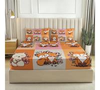 Sábana Bajera Ajustable de 90 x 190 cm, Sábana Ajustable de Microfibra con Estampado Dibujos Animados Lindo Animales Zorro - Amarillo Juegos de Cama con Banda Elástica para Colchón Alto de 30 cm