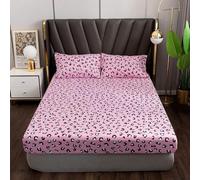 Sábana bajera ajustable de 90 x 200 cm, color rosa, negro y blanco, estampado de leopardo, 90 x 200 cm, sábana bajera ajustable de microfibra jersey leopardo Leo para colchón alto de hasta 25-30 cm