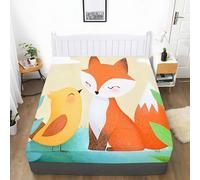Sábana bajera ajustable de 90 x 200 cm con dibujos animados, de microfibra, 30 cm, extraprofunda, suave y cómoda, diseño de zorro, flores y hierba, para cama individual, cama doble con somier