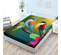 Sábana bajera ajustable de 90 x 200 cm con estilo de dibujos animados, de microfibra, 30 cm, extraprofunda, suave, cómoda, de arte digital, manzano, pájaro, sábana bajera ajustable para cama