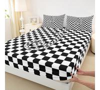 Sábana bajera ajustable de cuadrícula geométrica para niños, tamaño King, letra J, elegante decoración de habitación de retazos a cuadros, sábanas modernas a cuadros para niños y niñas, juego de ropa