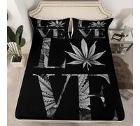 Sábana bajera ajustable de hojas de marihuana, tamaño S, color gris, hojas de cannabis y plantas, protector de colchón con 1 funda de almohada, Love Theme Botanical Vintage Black Deep Pocket Kids