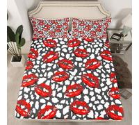 Sábana bajera ajustable de labios rojos tamaño S, funda de colchón de animales con estampado de leopardo gris blanco para dormitorio, estampado de piel de guepardo salvaje, estilo moderno, funda