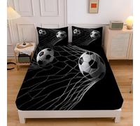 Sábana Bajera Ajustable De Microfibra con Conceptos Básicos del Fútbol, Tema Deportivo Sábana Bajera, Elástico En El Borde Bolsillo Profundo 30cm (Negro, 180x200x30cm)