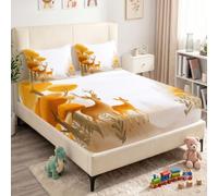 Sábana bajera ajustable de microfibra con somier de 160 x 200 cm, diseño de cuento de hadas, ciervo, estampado 3D, ropa de cama con 2 fundas de almohada de 80 x 80 cm, suave y sin arrugas, cómoda