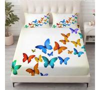 Sábana bajera ajustable de microfibra con somier, juego de sábanas de 90 x 200 cm, diseño de cuento de hadas, mariposa, estampado 3D, sábana bajera ajustable con 2 fundas de almohada, suave y sin