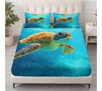 Sábana bajera ajustable de microfibra de 180 x 200 cm, con altura de 30 cm, antibacteriana e hipoalergénica con goma en todo el contorno, funda de colchón con somier, fotografía de tortugas marinas