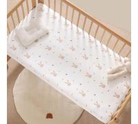 Sábana Bajera Ajustable Flor Conejito León Oso Estrella Luna Imprimir Algodón Ropa De Cama Para Bebés Saco De Dormir Cuna Juegos De SáBanas Ajustables Para Cuna De Bebé (Conejito,60x120 cm)