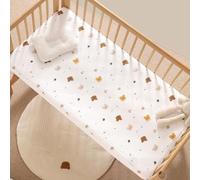 Sábana Bajera Ajustable Flor Conejito León Oso Estrella Luna Imprimir Algodón Ropa De Cama Para Bebés Saco De Dormir Cuna Juegos De SáBanas Ajustables Para Cuna De Bebé (Oso,60x120 cm)
