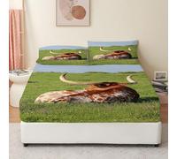 Sabana Bajera Ajustable Ganado Dexter Sabanas 135 x 190 Pastizales Ropa de Cama, Protector Colchon Suave Cómoda con Bolsillo Profundo de 30 cm, y 2 Fundas de Almohada