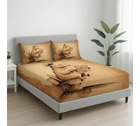 Sábana Bajera Ajustable para Cama 120|135 - Sabana Suave y Cómodo Abstracto Vaca Inodoro Periódico El tamaño es 135 x 200 x 30 cm - Colchón de 30cm de Altura - Beige Hoja