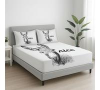 Sabana Bajera Ajustable para Cama 135|150 - Sabana Suave y Cómodo Abstracto Boceto Burro Bonito EI tamaño es 150 x 200 x 30 cm - Colchón de 30cm de Altura - Gris Hoja
