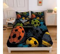 Sábana Bajera Ajustable para Cama, Fútbol Abstracto Sabana Microfibra Suave Estilo Grafiti 180×200 Cm para Colchón De 30Cm De Altura, Colores Mixtos Duradera Transpirable Lavable A Máquina