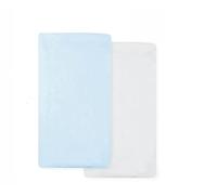 Sábana Bajera Ajustable para Cuna de Viaje de 95 x 65 Pulgadas, sábana Bajera Ajustable elástica en 4 direcciones Suave, hipoalergénica, elástica, Transpirable, Paquete de 2, Blanco y Azul
