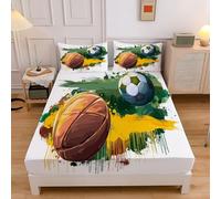 Sábana Bajera Ajustable Poliéster Colores Mixtos 160×200 Cm Fútbol Baloncesto Sábana Bajera De 30 Cm Extra Profunda, con Funda De Almohada Suave Y Transpirable, Lavable A Máquina, Estilo Grafiti